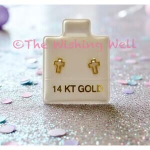 Sparkling 14K Solid Gold Silhouette Cross Stud Religious Earrings Dainty